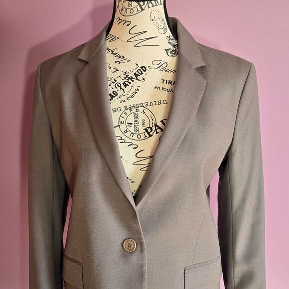 Theory neutral wool one button front blazer career staple Sz 6 - Picture 3 of 11